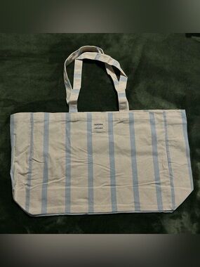 Sézane Cream and Light Blue Striped Tote Bag